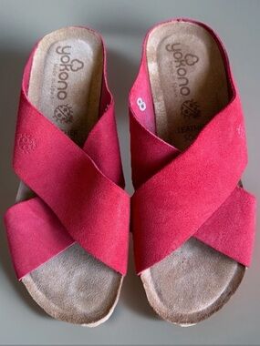 Yokono Red Leather Suede Criss-Cross Wedge Sandal Size 8 Made In Spain Spring